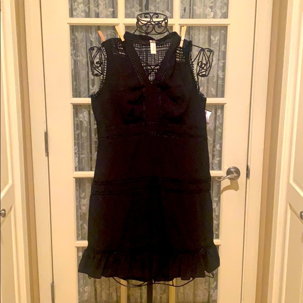 Black crochet fitted Allison Joy sleeveless dress